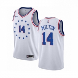 Mens Nike Philadelphia 76ers 14 Shake Milton White Swingman Jersey Earned Edition 