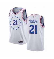 Mens Nike Philadelphia 76ers 21 Joel Embiid White Swingman Jersey Earned Edition