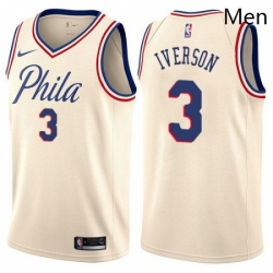 Mens Nike Philadelphia 76ers 3 Allen Iverson Swingman Cream NBA Jersey City Edition