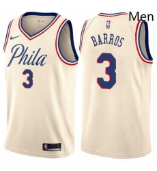 Mens Nike Philadelphia 76ers 3 Dana Barros Swingman Cream NBA Jersey City Edition