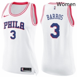 Womens Nike Philadelphia 76ers 3 Dana Barros Swingman WhitePink Fashion NBA Jersey