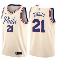 Youth Nike Philadelphia 76ers 21 Joel Embiid Swingman Cream NBA Jersey City Edition