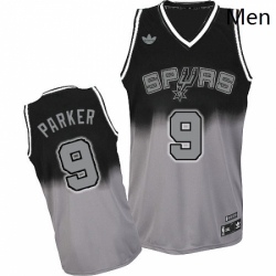 Mens Adidas San Antonio Spurs 9 Tony Parker Swingman BlackGrey Fadeaway Fashion NBA Jersey