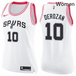 Womens Nike San Antonio Spurs 10 DeMar DeRozan Swingman White Pink Fashion NBA Jersey 