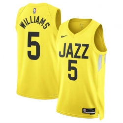 Men Utah Jazz 5 Cody Williams Yellow 2024 Draft Association Edition Stitched Basketball Jersey