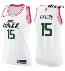 Womens Nike Utah Jazz 15 Derrick Favors Swingman WhitePink Fashion NBA Jersey