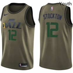 Youth Nike Utah Jazz 12 John Stockton Swingman Green Salute to Service NBA Jersey