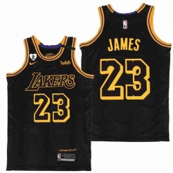 Men Lakers 23 Lebron James Gigi Bryant Number 2 Patch Black Mabma Edition NBA Jersey