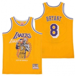 Men Lakers 8 Kobe Bryant Skull Edition Yellow Throwback Jersey