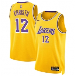 Men Los Angeles Lakers 12 Max Christie Yellow 2024 Icon Edition Stitched Basketball Jersey