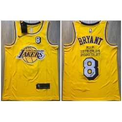 Men Los Angeles Lakers 8 Kobe Bryant Yellow R.I.P Signature Swingman Jersey