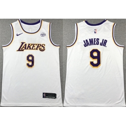 Men Los Angeles Lakers 9 Bronny James Jr  White 2024 Draft Icon Edition Stitched Basketball Jersey