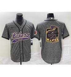 Men Los Angeles Lakers Gray 24 Mamba Big Logo Cool Base Stitched Baseball Jersey