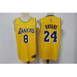 Men Los Angeles Lakers Kobe Bryant Front 8 Back 24 75th Anniversary Yellow Nike Stitched Jersey