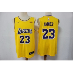 Men Los Angeles Lakers Lebron James 23 Yellow 2021 Game Swingman Round Neck NBA Jersey