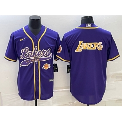 Men Los Angeles Lakers Purple Big Logo With Patch Cool Base Stitched Baseball JerseyS