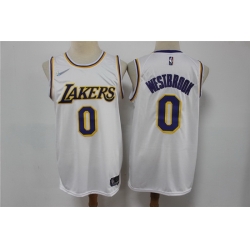 Men Nike Los Angeles Lakers 0 Russell Westbrook White Nike Diamond 75th Anniversary Swingman Jersey