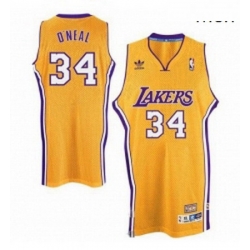 Mens Adidas Los Angeles Lakers 34 Shaquille ONeal Swingman Gold Throwback NBA Jersey