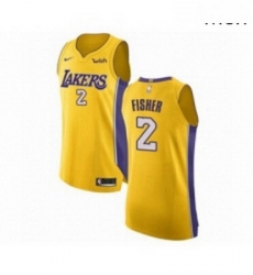 Mens Los Angeles Lakers 2 Derek Fisher Authentic Gold Home Basketball Jersey Icon Edition 