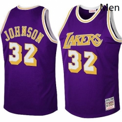 Mens Mitchell and Ness Los Angeles Lakers 32 Magic Johnson Swingman Purple Throwback NBA Jersey