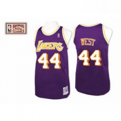 Mens Mitchell and Ness Los Angeles Lakers 44 Jerry West Authentic Purple Throwback NBA Jersey