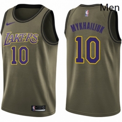 Mens Nike Los Angeles Lakers 10 Sviatoslav Mykhailiuk Swingman Green Salute to Service NBA Jersey 