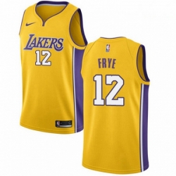 Mens Nike Los Angeles Lakers 12 Channing Frye Swingman Gold Home NBA Jersey Icon Edition 