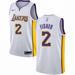 Mens Nike Los Angeles Lakers 2 Derek Fisher Authentic White NBA Jersey Association Edition 