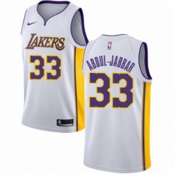 Mens Nike Los Angeles Lakers 33 Kareem Abdul Jabbar Authentic White NBA Jersey Association Edition