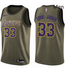 Mens Nike Los Angeles Lakers 33 Kareem Abdul Jabbar Swingman Green Salute to Service NBA Jersey