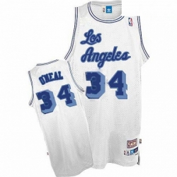 Mens Nike Los Angeles Lakers 34 Shaquille ONeal Authentic White Throwback NBA Jersey