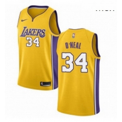 Mens Nike Los Angeles Lakers 34 Shaquille ONeal Swingman Gold Home NBA Jersey Icon Edition