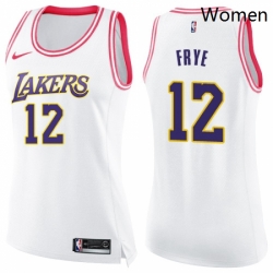 Womens Nike Los Angeles Lakers 12 Channing Frye Swingman WhitePink Fashion NBA Jersey 