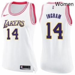 Womens Nike Los Angeles Lakers 14 Brandon Ingram Swingman WhitePink Fashion NBA Jersey