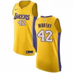 Womens Nike Los Angeles Lakers 42 James Worthy Authentic Gold Home NBA Jersey Icon Edition