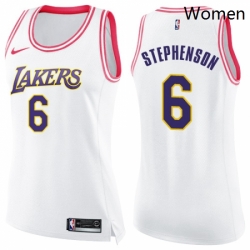 Womens Nike Los Angeles Lakers 6 Lance Stephenson Swingman White Pink Fashion NBA Jersey 