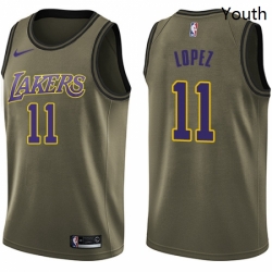 Youth Nike Los Angeles Lakers 11 Brook Lopez Swingman Green Salute to Service NBA Jersey 