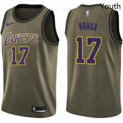 Youth Nike Los Angeles Lakers 17 Isaac Bonga Swingman Green Salute to Service NBA Jersey 