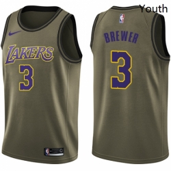 Youth Nike Los Angeles Lakers 3 Corey Brewer Swingman Green Salute to Service NBA Jersey 