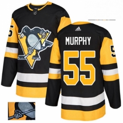 Mens Adidas Pittsburgh Penguins 55 Larry Murphy Authentic Black Fashion Gold NHL Jersey 