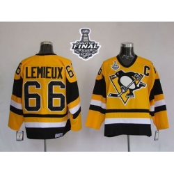 Mitchell 26Ness Penguins #66 Mario Lemieux Yellow 2017 Stanley Cup Final Patch Stitched NHL Jersey