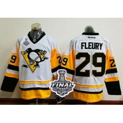 Penguins #29 Andre Fleury White New Away 2017 Stanley Cup Final Patch Stitched NHL Jersey