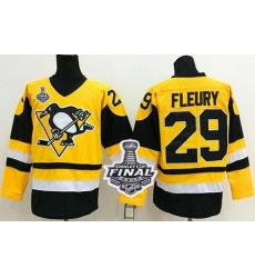 Penguins #29 Andre Fleury Yellow Throwback 2017 Stanley Cup Final Patch Stitched NHL Jersey