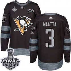 Penguins #3 Olli Maatta Black 1917 2017 100th Anniversary Stanley Cup Final Patch Stitched NHL Jersey