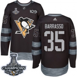 Penguins #35 Tom Barrasso Black 1917 2017 100th Anniversary Stanley Cup Finals Champions Stitched NHL Jersey