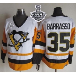 Penguins #35 Tom Barrasso White Black CCM Throwback 2017 Stanley Cup Final Patch Stitched NHL Jersey