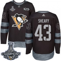 Penguins #43 Conor Sheary Black 1917 2017 100th Anniversary Stanley Cup Finals Champions Stitched NHL Jersey