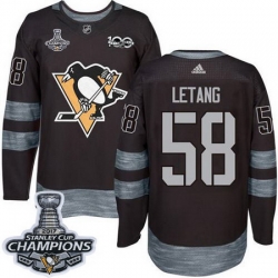 Penguins #58 Kris Letang Black 1917 2017 100th Anniversary Stanley Cup Finals Champions Stitched NHL Jersey