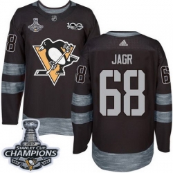 Penguins #68 Jaromir Jagr Black 1917 2017 100th Anniversary Stanley Cup Finals Champions Stitched NHL Jersey