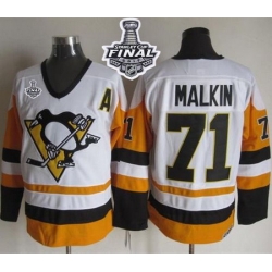 Penguins #71 Evgeni Malkin White Black CCM Throwback 2017 Stanley Cup Final Patch Stitched NHL Jersey